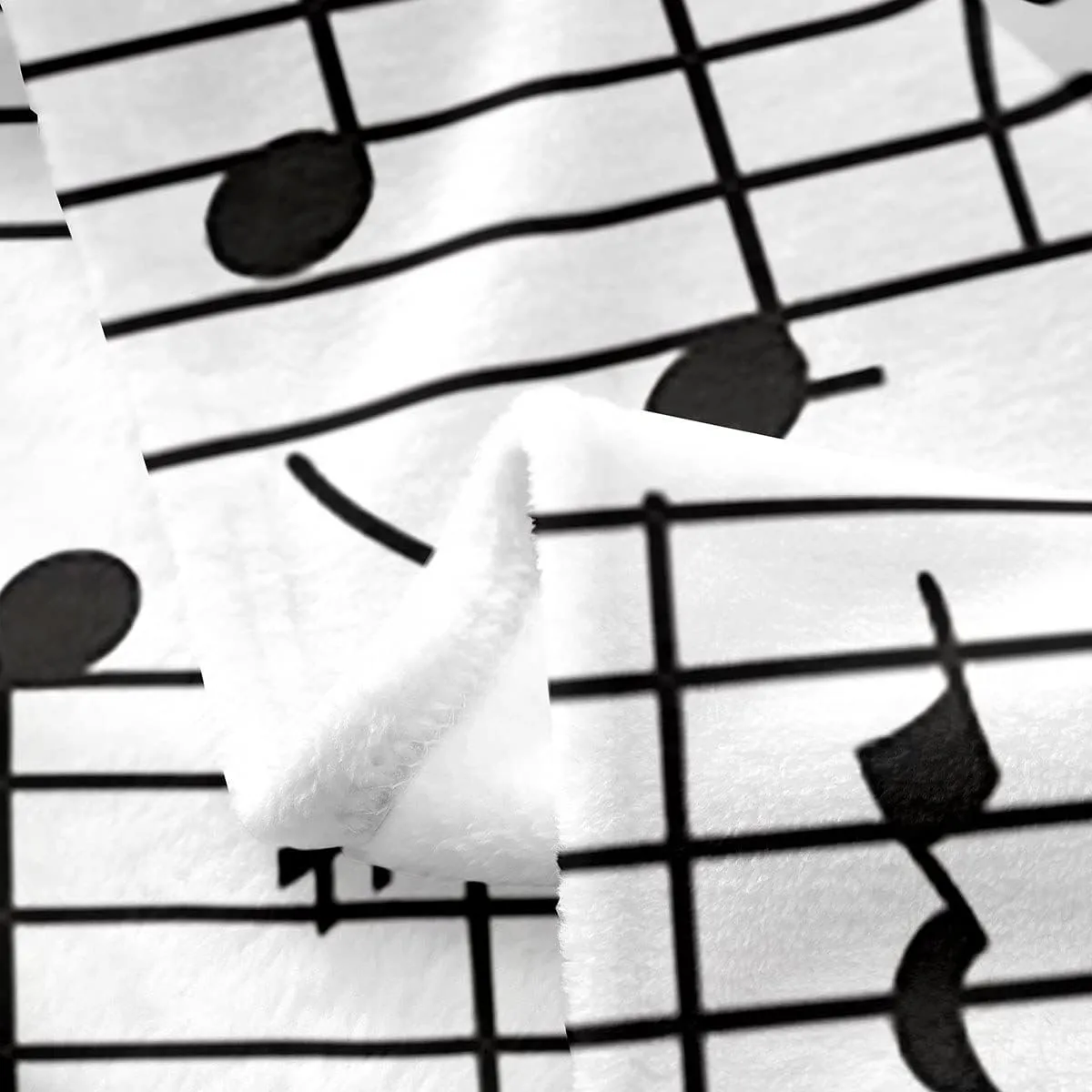Music Throw Blanket for Music Lovers,Black White Music Notes Fleece Blanket All Season Soft Throw 50x60,Geometric Lines Art Fuzzy Blanket Lightweight,Teens Musician Flannel Blanket Living Room Decor
