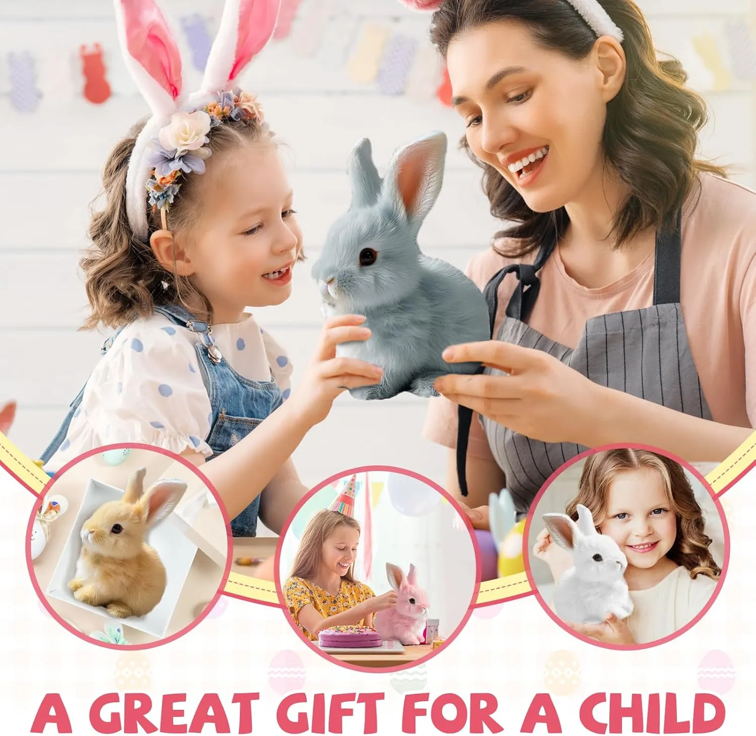 My Realistic Bunny Toy, 2025 New Interactive Easter Bunny Toy, Easter Bunnies Stuffed Animal, Can Walk and Talk Shaking Ears Hopping Realistic Bunnies Plush Gifts for Kids (Pink)