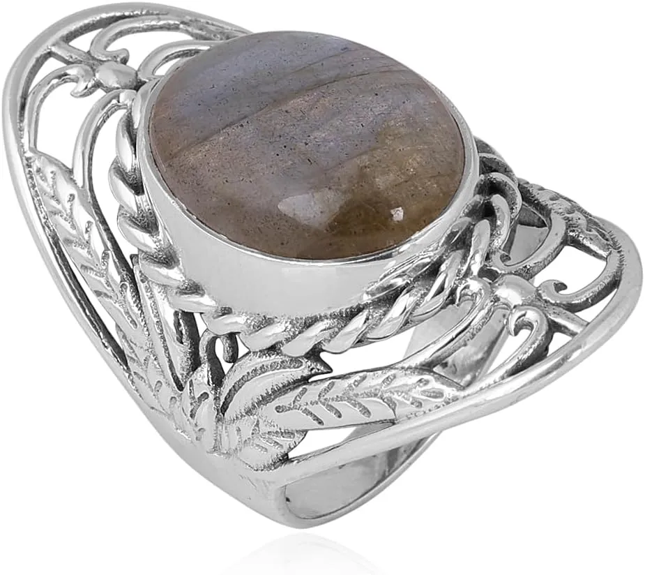 Mystic Allure Labradorite 925 Sterling Silver Filigree Chunky Ring