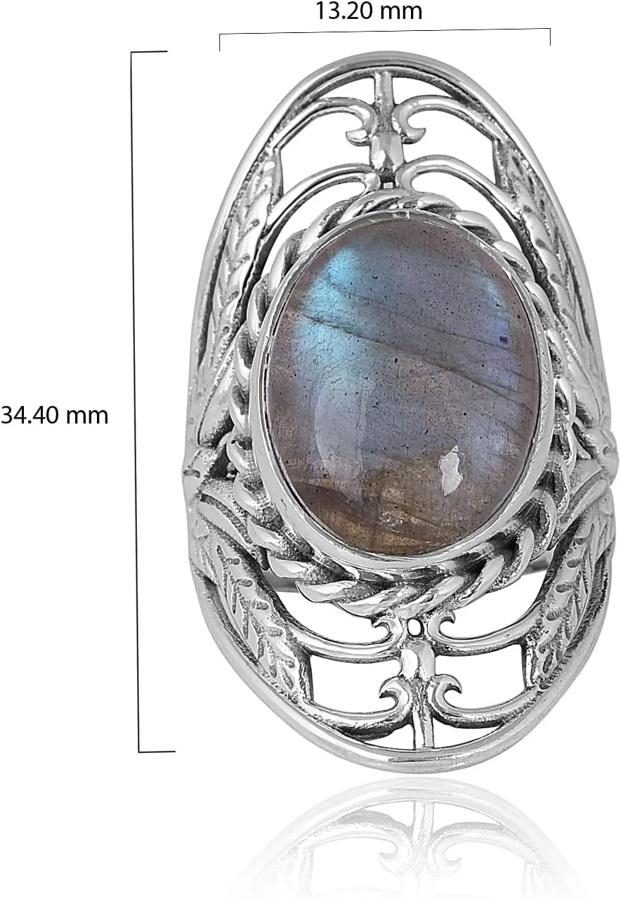 Mystic Allure Labradorite 925 Sterling Silver Filigree Chunky Ring
