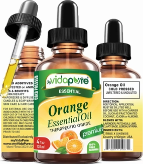 myVidaPure Orange Essential Oil 100% Pure Natural Undiluted 4 fl oz- 120 ml for Beauty, Skin, Hair, Aromatherapy, Soaps, Candles, Reed Diffusers, Perfume