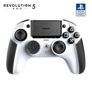 NACON Revolution 5 Pro Officially Licensed PlayStation Wireless Gaming Controller for PS5 / PS4 / PC - Hall Effect, Trigger Stops, Mappable Buttons, Bluetooth Audio - Black/White (Renewed)