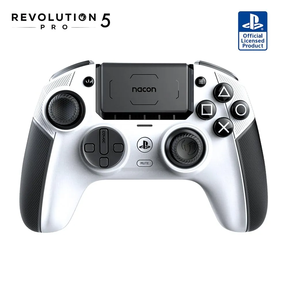 NACON Revolution 5 Pro Officially Licensed PlayStation Wireless Gaming Controller for PS5 / PS4 / PC - Hall Effect, Trigger Stops, Mappable Buttons, Bluetooth Audio - Black/White (Renewed)