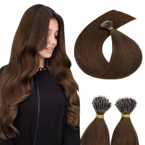 Nano Bead Human Hair Extensions nano rings hair extensions Nano-bond Hair Extensions Nano Tip Extensions Silky Straight Natural 50g/50 Stands 22" Medium Brown