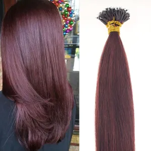 Nano Ring Hair Extensions Human Hair Keratin Cold Fusion Nano Tip Micro Beads Link Thick Hair Balayage Highlight Ombre Real Remy Hair 1g/s (18inch50gr50s, 99J-Dark Wine Red)
