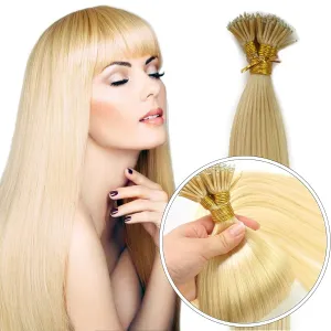 Nano Ring Hair Extensions Human Hair Keratin Cold Fusion Nano Tip Micro Nano Beads Link Thick Hair Balayage Highlight Ombre Real Remy Hair 1g/s (18inch50gr50s, 613 Light Blonde)