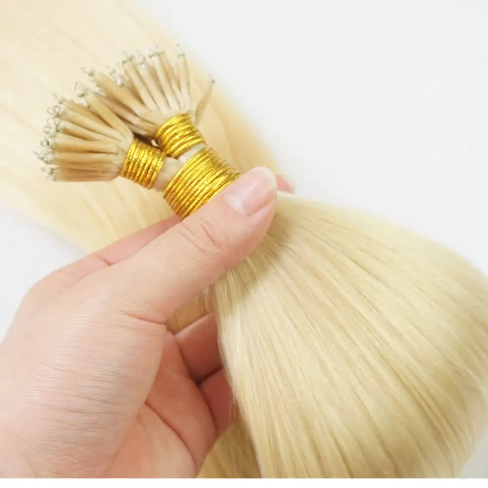 Nano Ring Hair Extensions Human Hair Keratin Cold Fusion Nano Tip Micro Nano Beads Link Thick Hair Balayage Highlight Ombre Real Remy Hair 1g/s (18inch50gr50s, 613 Light Blonde)