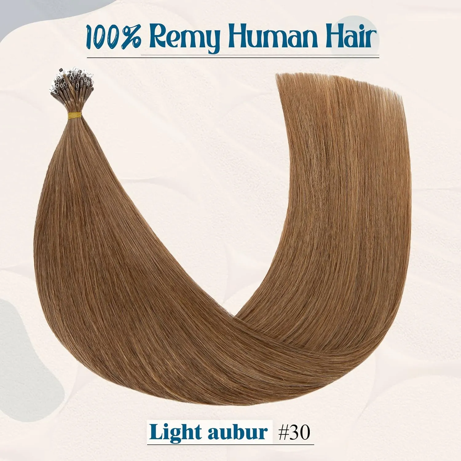Nano Ring Human Hair Extensions Pre Bonded Keratin Fusion Stick Tip Iron Loop Link 50 strands 75g Straight Micro Bead Remy Hairpiece for Women Highlighted 18inch Light Auburn #30