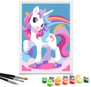 Nariolar Paint by Numbers for Kids Ages 4-8 with 7X9.5 inch Pre-Printed Cardboard,12 Acrylic Paint Pots and 3 Painting Brushes, Craft Gift Room Decor for Children,(Pretty Rainbow Unicorn)