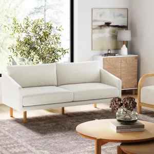 Nathan James Audrey 2-Seater Minimalist Modern Boucle Upholstered Living Room with Solid Wood Legs, White/Natural Brown - Loveseat Sofa