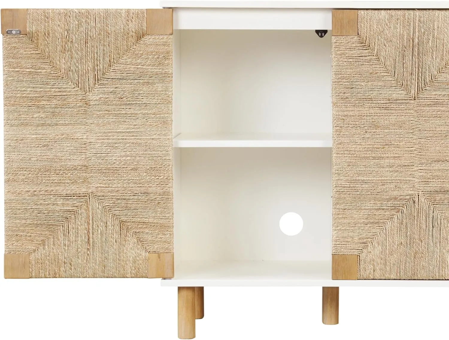 Nathan James Beacon Accent Natural Sideboard Storage Cabinet TV Stand with Adjustable Interior Shelf and Seagrass Doors, for Hallway, Entryway or Dining Room, Light Brown/White, Set of 2