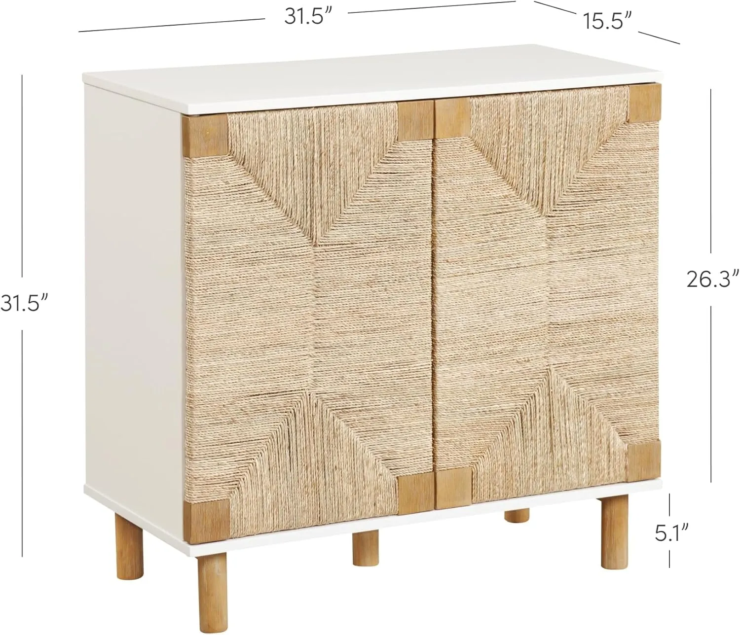 Nathan James Beacon Accent Natural Sideboard Storage Cabinet TV Stand with Adjustable Interior Shelf and Seagrass Doors, for Hallway, Entryway or Dining Room, Light Brown/White, Set of 2