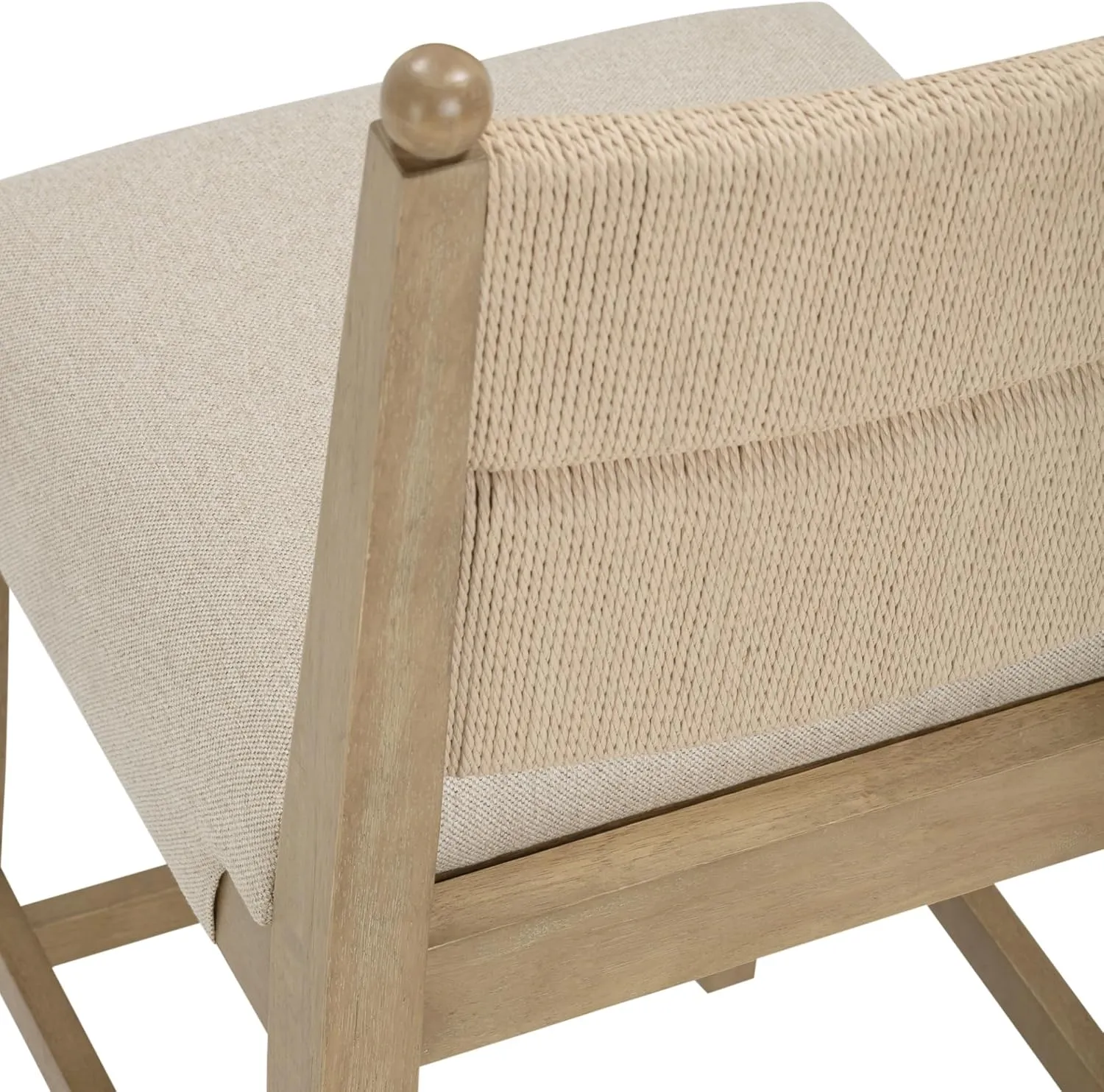 Nathan James Cove Seagrass Counter Stool Wood Upholstered Bar Stool with Natural Flax Cushion and Seagrass Backrest, Light Brown