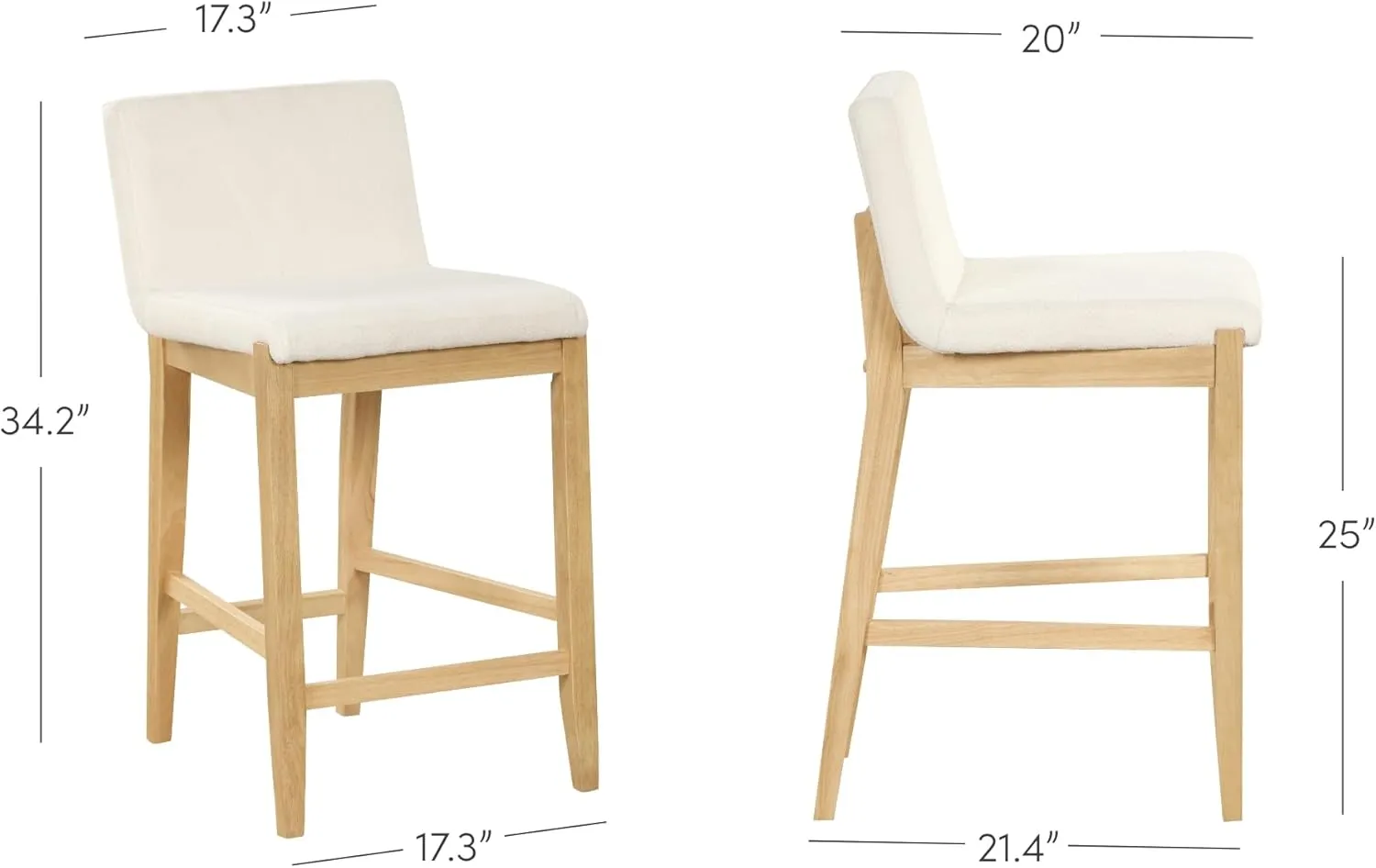 Nathan James Gracie Modern Counter Height Bar Stool with Back, Counter Stool Upholstered Chair with Natural Textured Linen and Brushed Wooden Legs, Cream Boucle/Light Brown