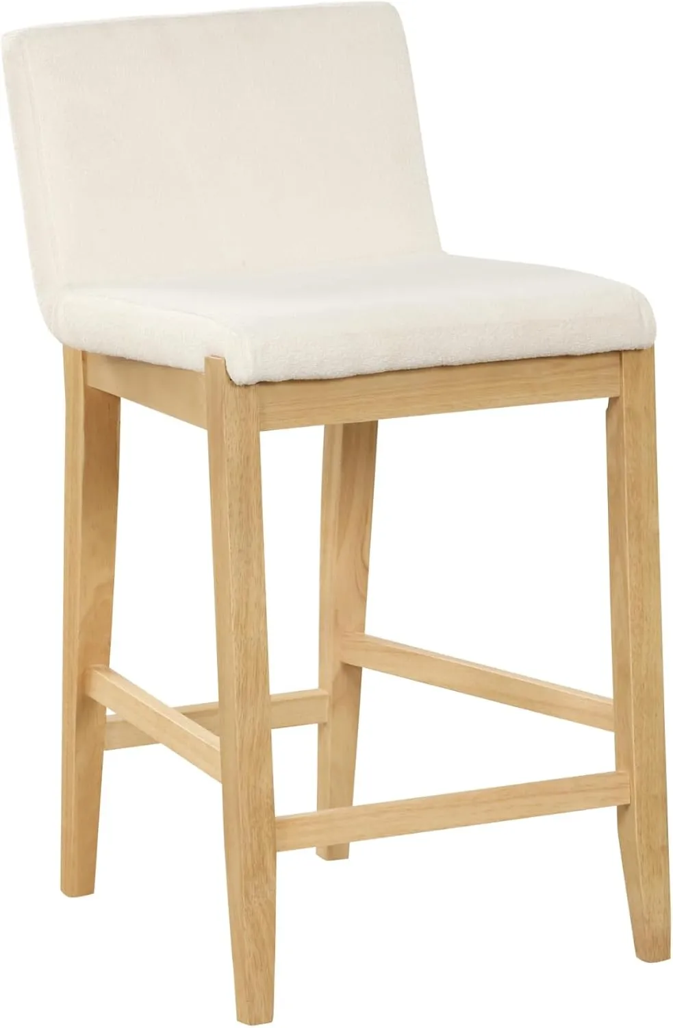 Nathan James Gracie Modern Counter Height Bar Stool with Back, Counter Stool Upholstered Chair with Natural Textured Linen and Brushed Wooden Legs, Cream Boucle/Light Brown