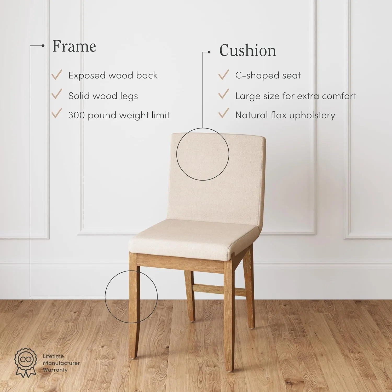 Nathan James Gracie Modern Dining Chair, Upholstered Accent Dining Chair in Natural Flax/Brown