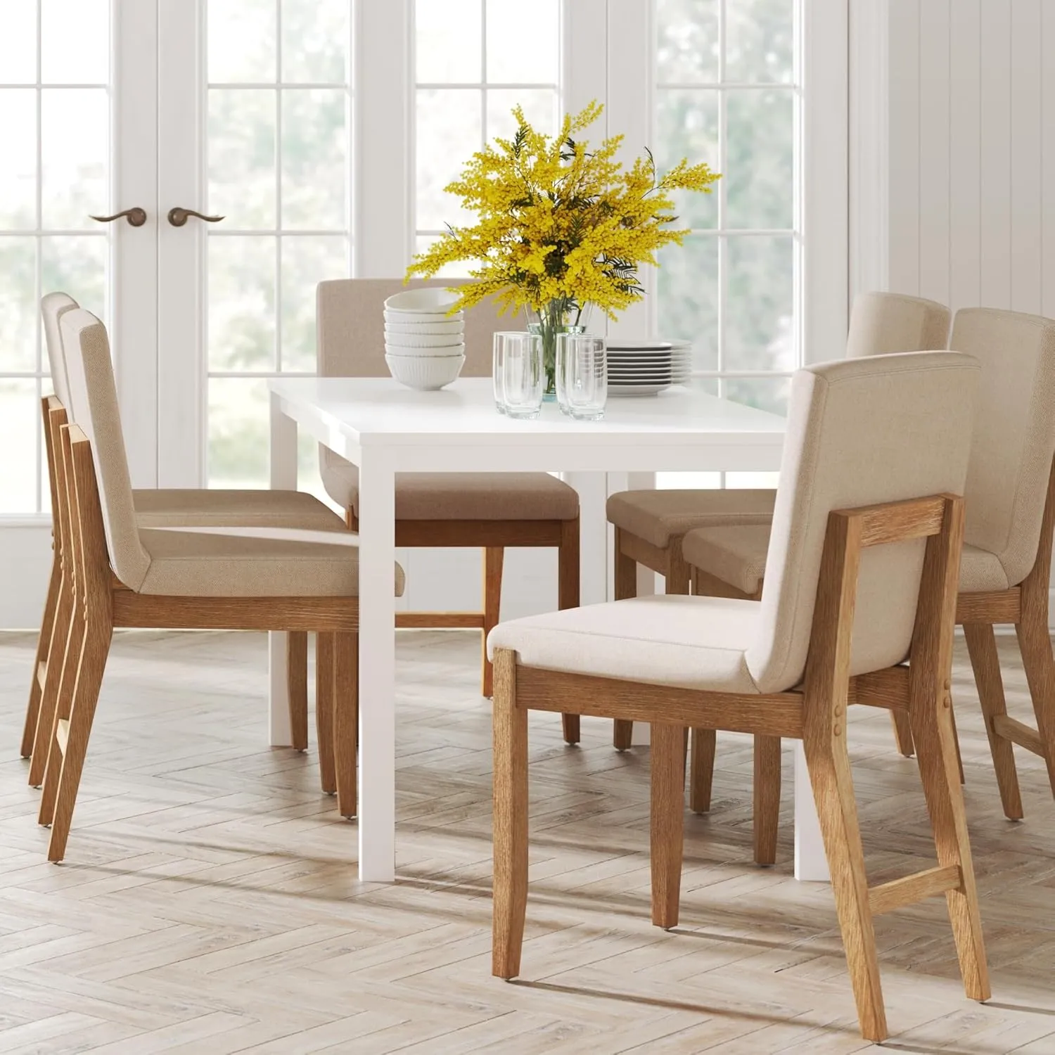 Nathan James Gracie Modern Dining Chair, Upholstered Accent Dining Chair in Natural Flax/Brown