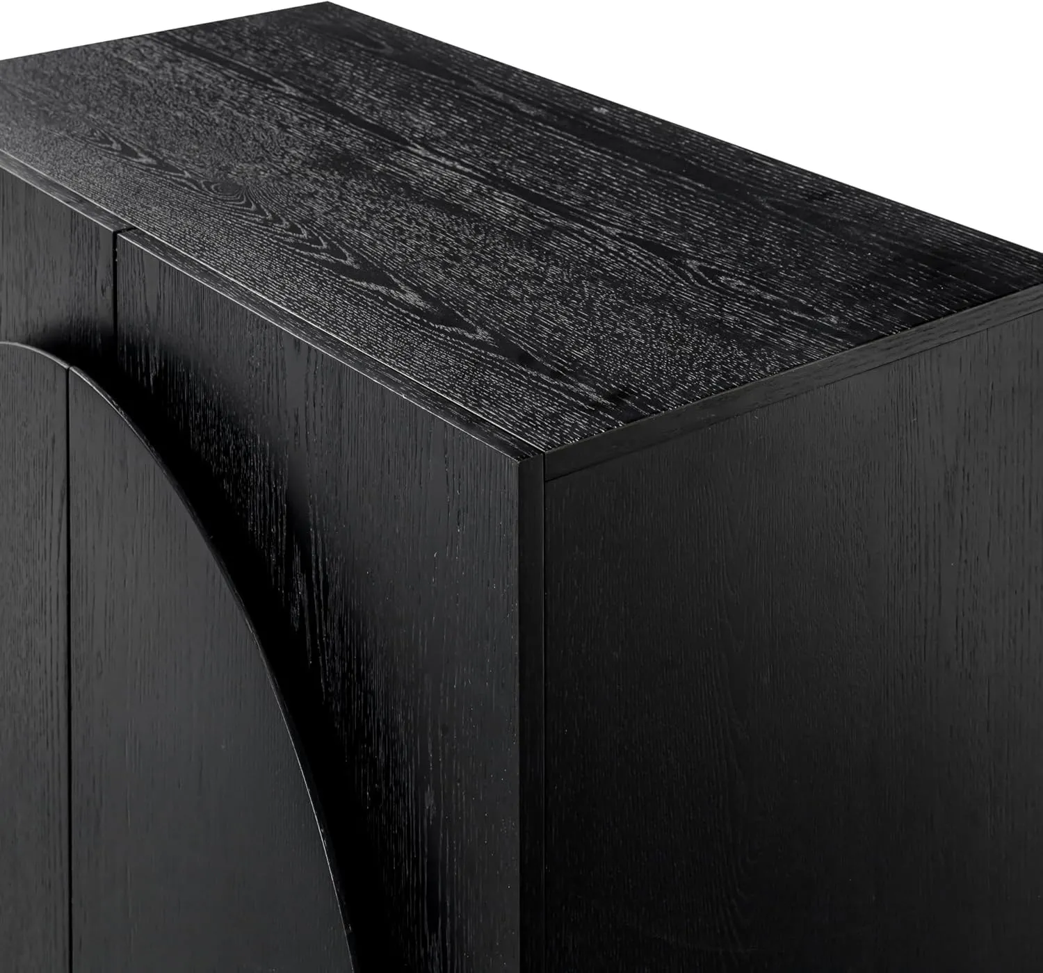 Nathan James Iris Mid-Century Modern Credenza, Black TV Stand, Living Room Wood Storage Cabinet with Arched Cabinet Doors, Black Credenza Cabinet for Kitchen or Living Room, Black Oak, Set of 4