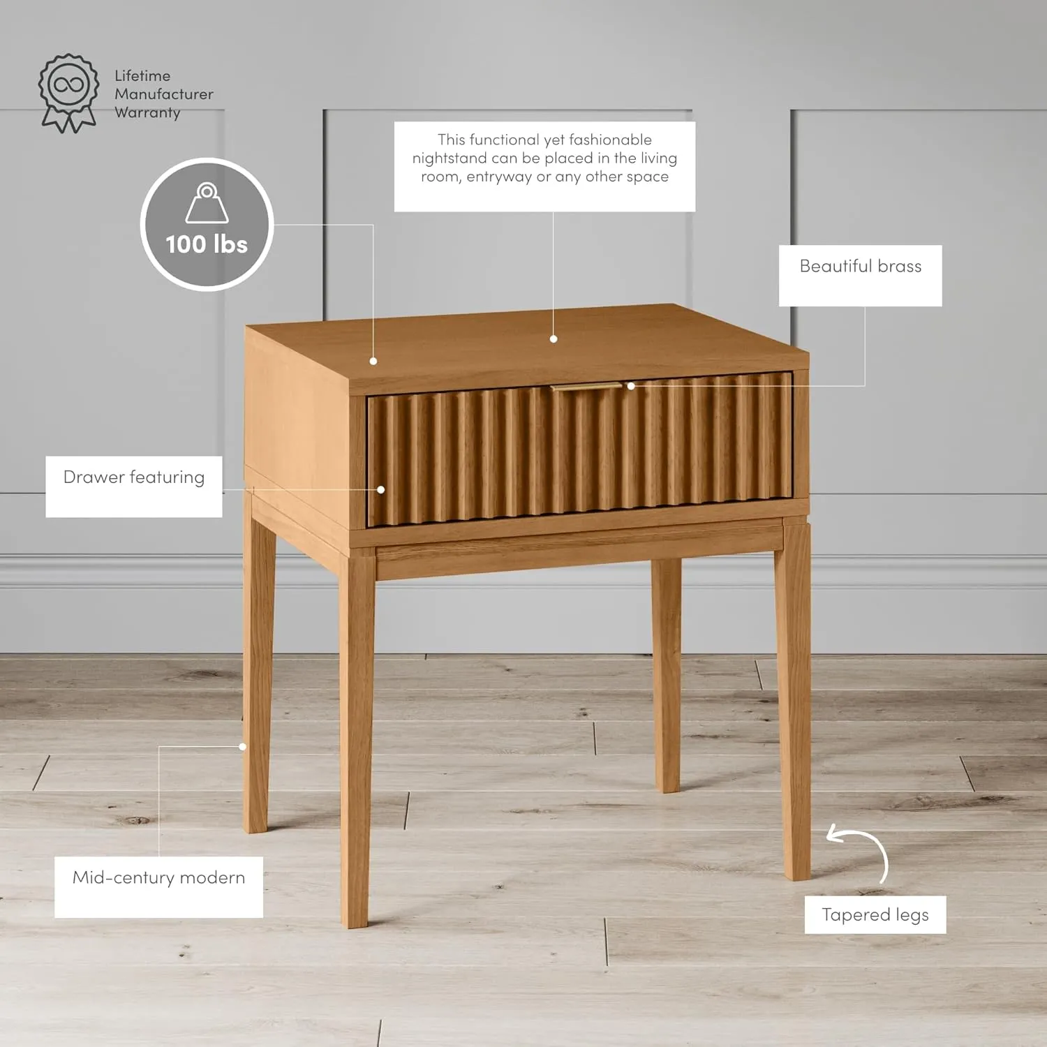 Nathan James Jasper Mid-Century Accent Side or End Table with Storage, Wood Frame, Natural Brown