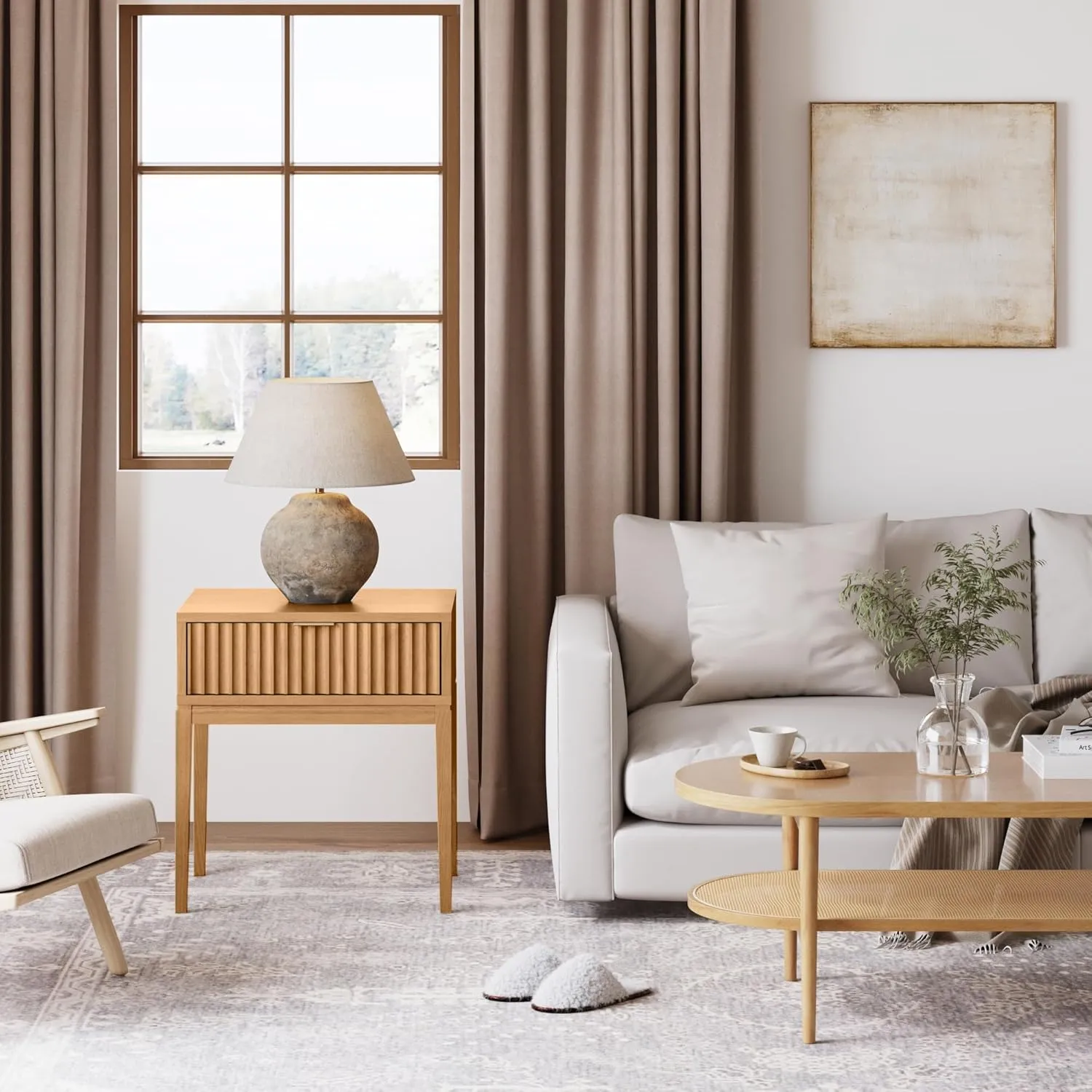 Nathan James Jasper Mid-Century Accent Side or End Table with Storage, Wood Frame, Natural Brown