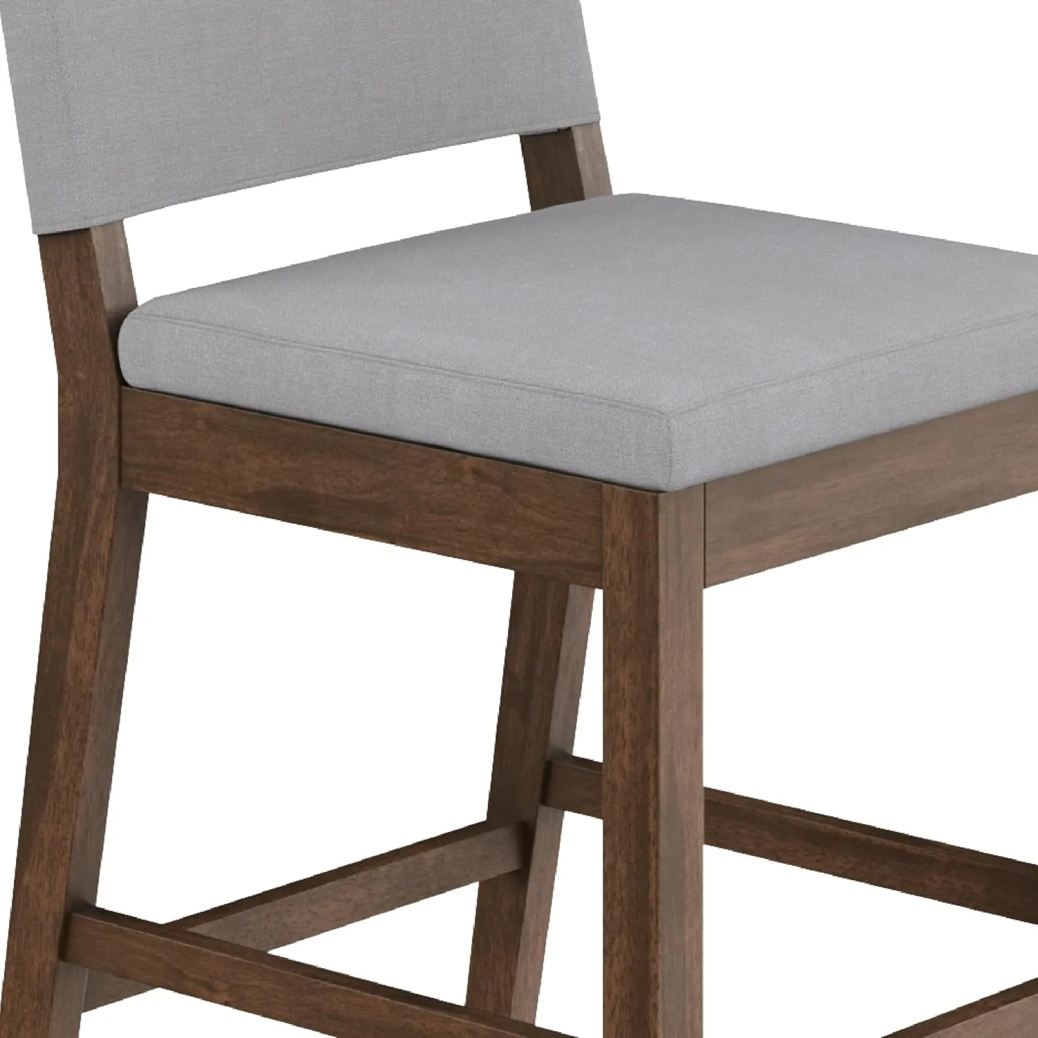 Nathan James Linus Modern Upholstered Counter Height Bar Stool with Back and Solid Rubberwood Legs in a Dark Brown Wood, Natural Light Grey/Brown