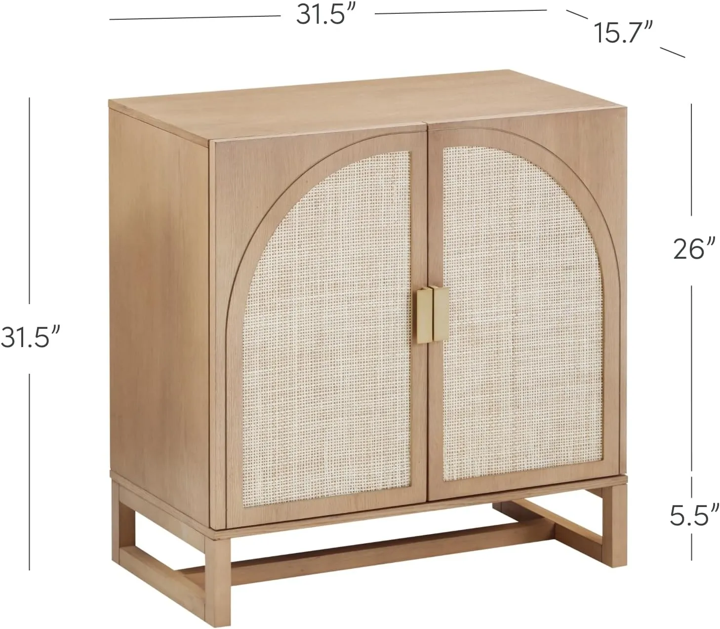 Nathan James Paxton Mid-Century Modern Wood Storage Cabinet with Doors, Arched Storage Cabinet for Living Room or Kitchen with Rattan Door Details, Raw Oak