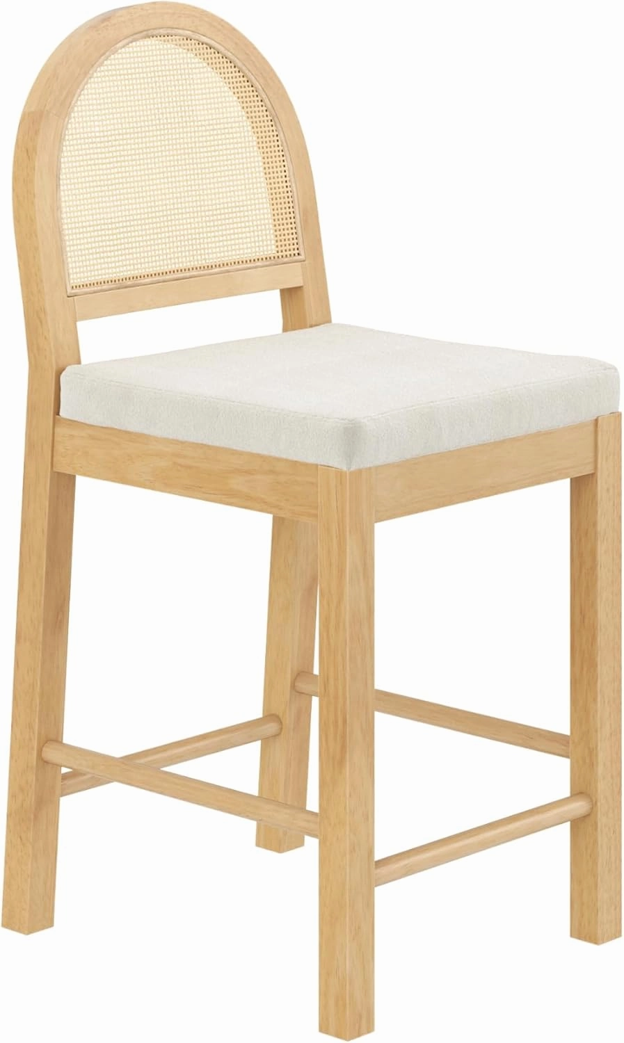 Nathan James Bailey Upholstered Rattan Bar Stool in Oak Finish Frame, Counter Height Stool with Natural Rattan Woven Back For Kitchen Island, Brown