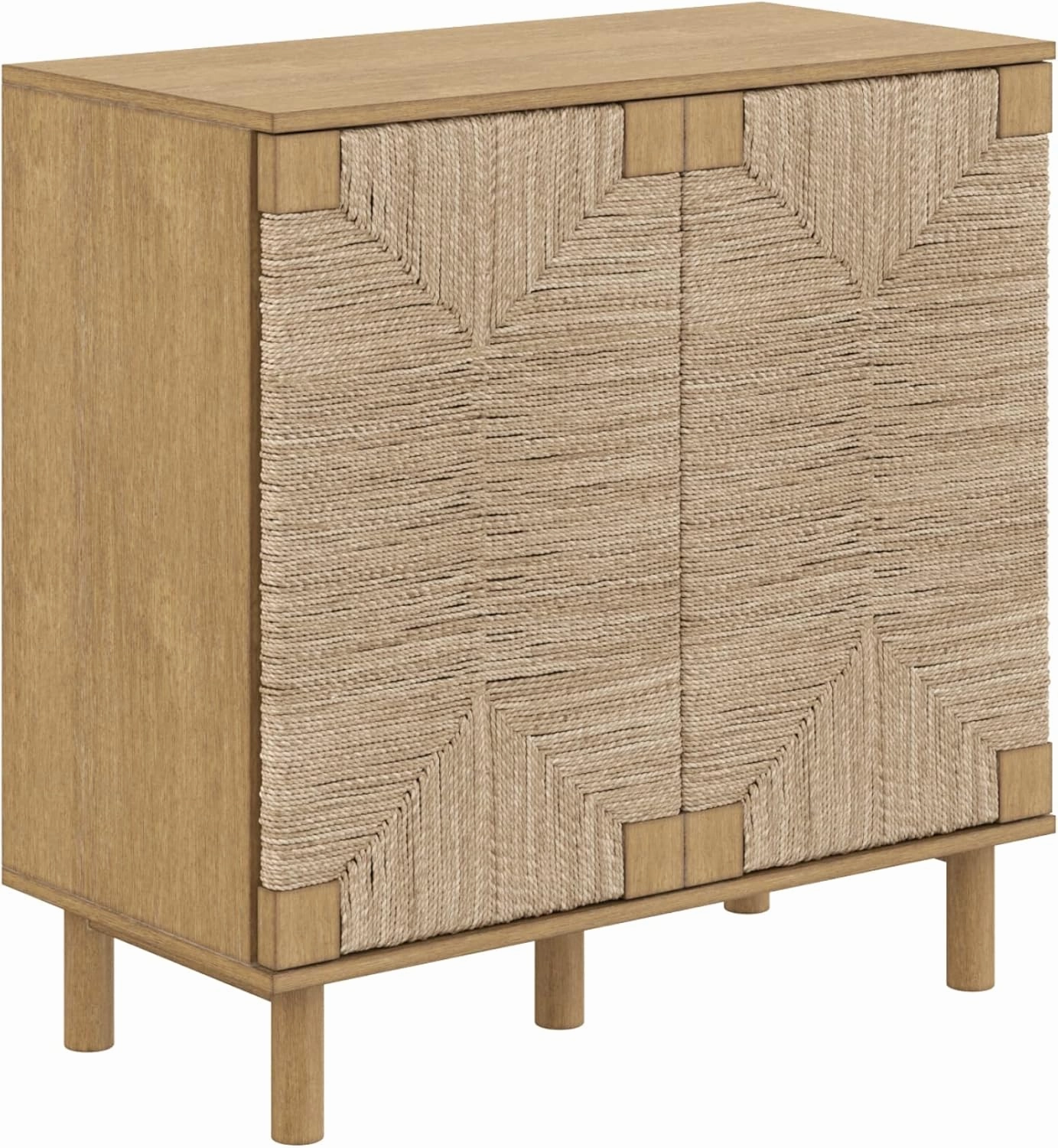 Nathan James Beacon Accent Natural Sideboard Storage Cabinet TV Stand in Light Wood with Adjustable Interior Shelf and Seagrass Doors, for Hallway, Entryway or Dining Room, Light Brown, Set of 2