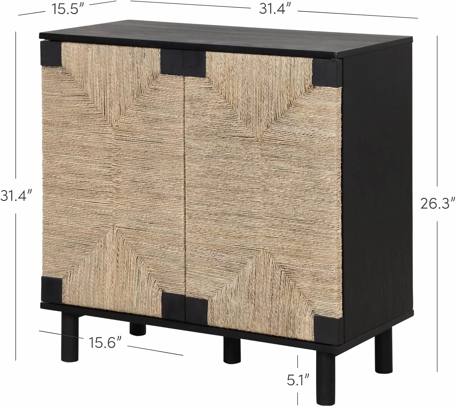 Nathan James Beacon Accent Natural Sideboard Storage Cabinet TV Stand in Wire-Brushed Wood with Adjustable Interior Shelf and Seagrass Doors, for Hallway, Entryway or Dining Room, Black, Set of 2