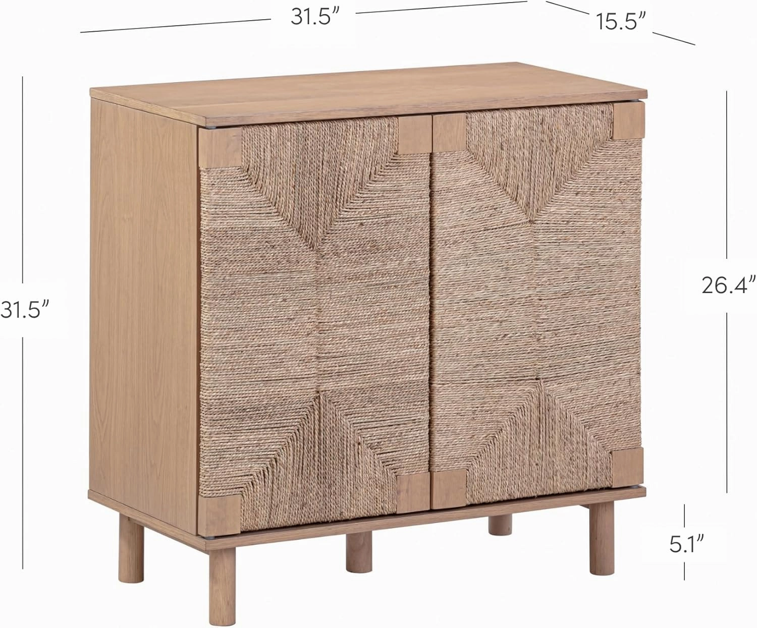 Nathan James Beacon Boho Accent Cabinet with Doors, Free Standing Kitchen Cabinet Storage with Adjustable Interior Shelf and Seagrass Accent, Seagrass/Raw Oak