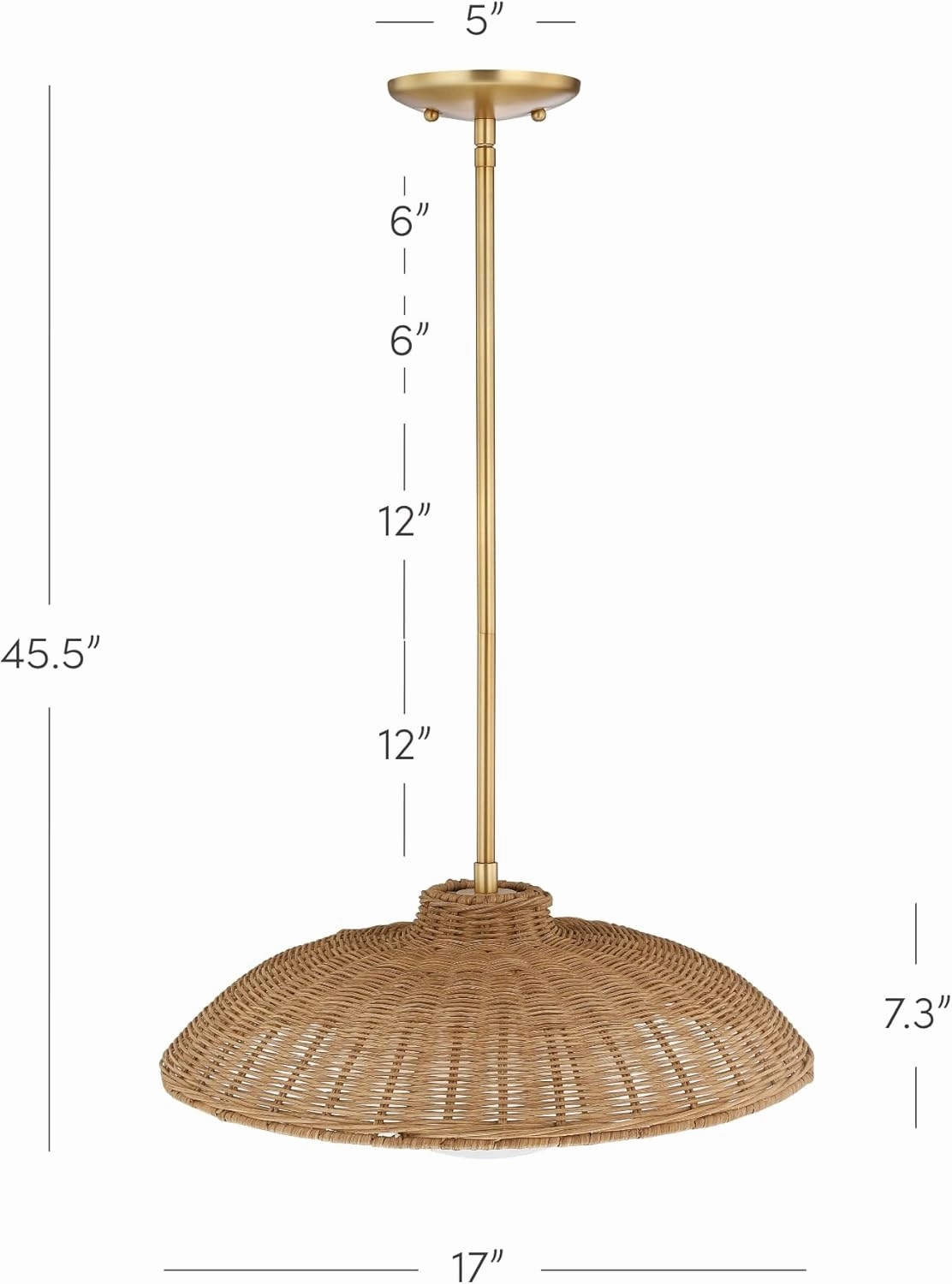 Nathan James Belleville Boho Rattan Pendant Light with Diffuser, Sloped Ceiling Pendant Light with Rattan Shade and Glass Diffuser