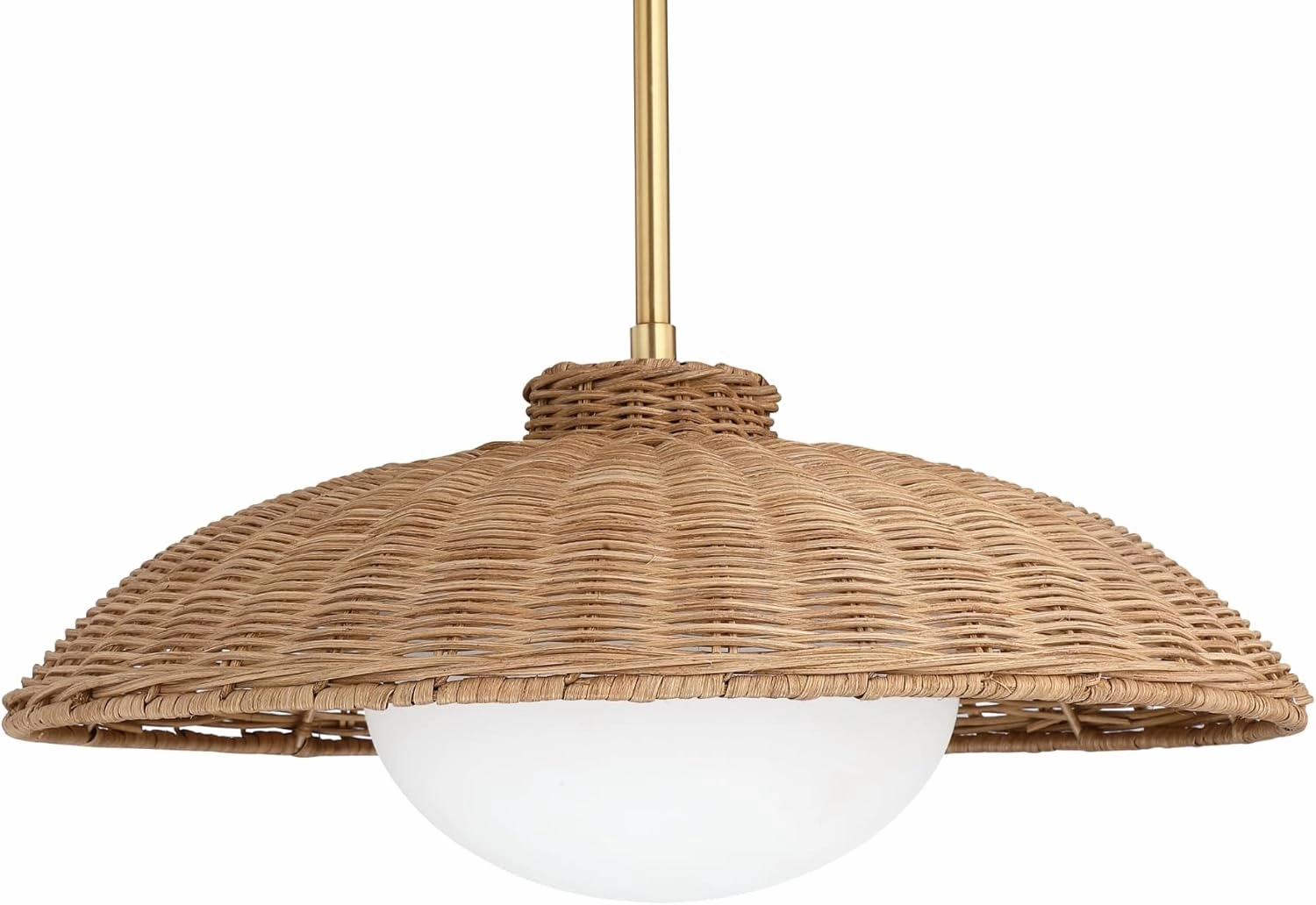 Nathan James Belleville Boho Rattan Pendant Light with Diffuser, Sloped Ceiling Pendant Light with Rattan Shade and Glass Diffuser