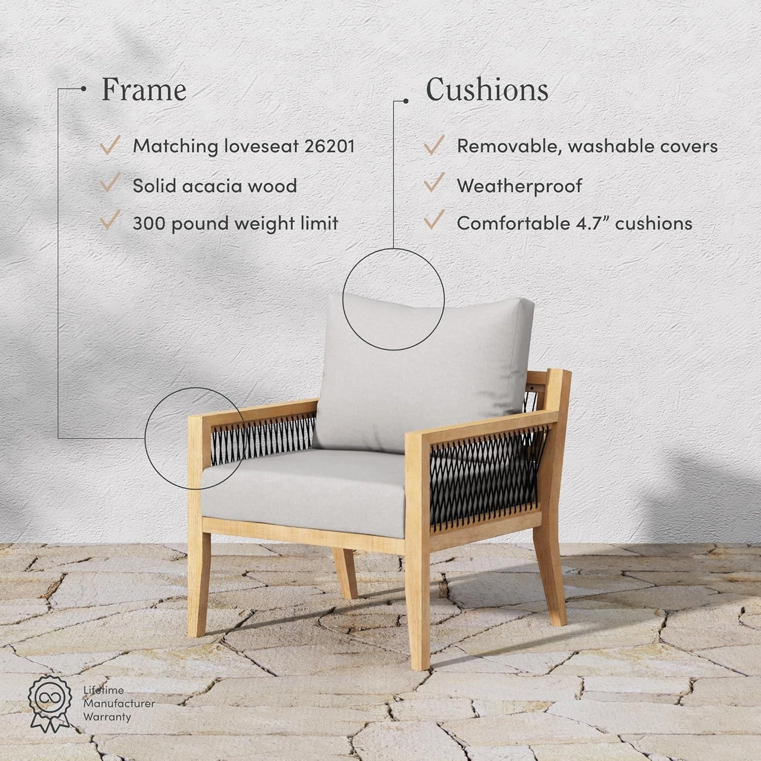 Nathan James Freya Bohemian Wooden Armchair, Outdoor Patio Chair, Solid Acacia Wood Frame, Gray/Natural Brown