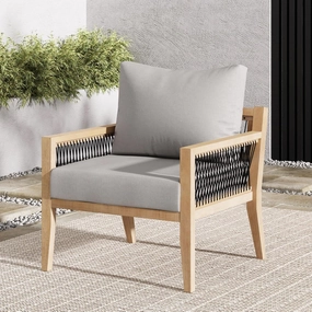 Nathan James Freya Bohemian Wooden Armchair, Outdoor Patio Chair, Solid Acacia Wood Frame, Gray/Natural Brown