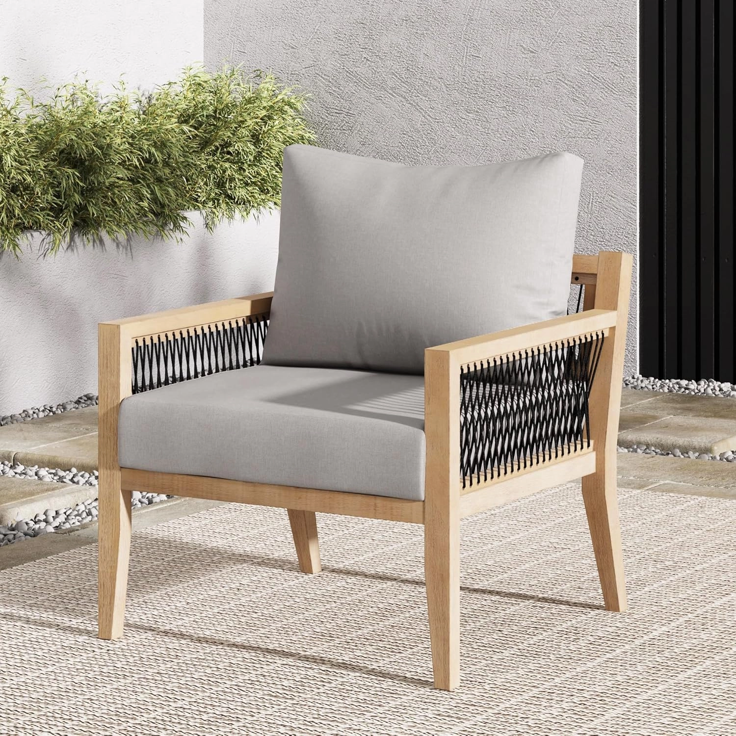 Nathan James Freya Bohemian Wooden Armchair, Outdoor Patio Chair, Solid Acacia Wood Frame, Gray/Natural Brown