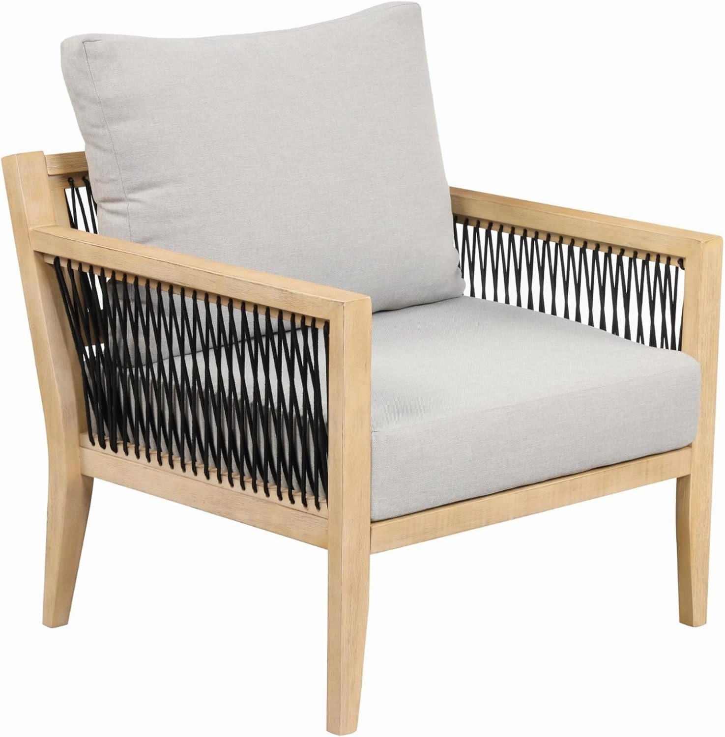 Nathan James Freya Bohemian Wooden Armchair, Outdoor Patio Chair, Solid Acacia Wood Frame, Gray/Natural Brown