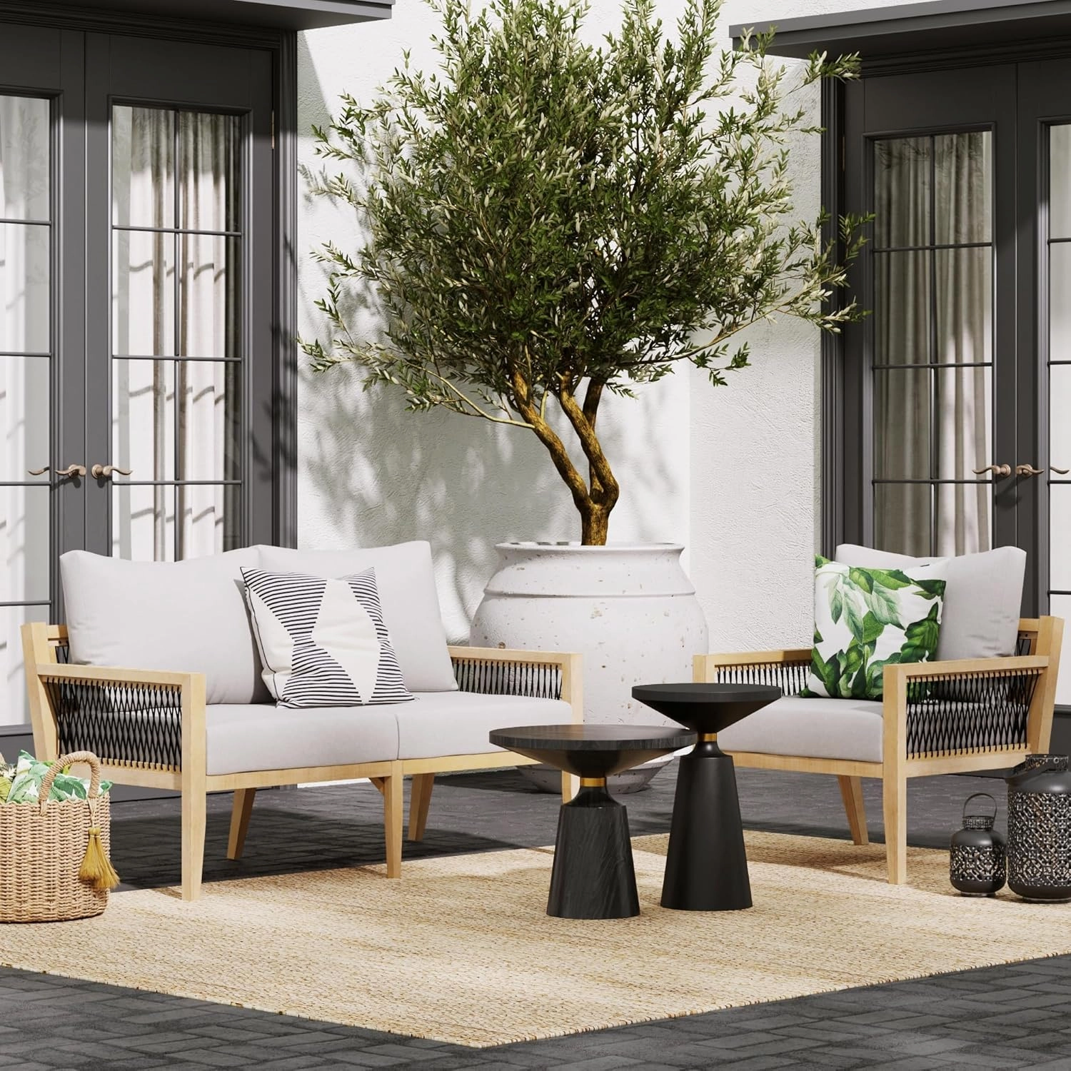 Nathan James Freya Bohemian Wooden Armchair, Outdoor Patio Chair, Solid Acacia Wood Frame, Gray/Natural Brown