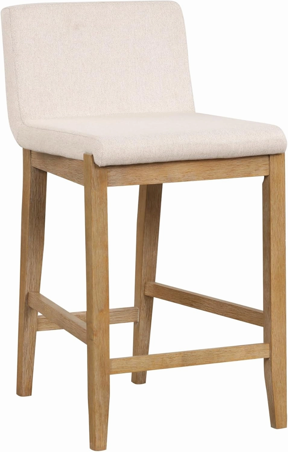 Nathan James Gracie Modern Counter Height Bar Stool with Back, Counter Stool Upholstered Chair with Natural Flax White Fabric and Brushed Light Brown Wooden Legs, Natural Flax/Brown