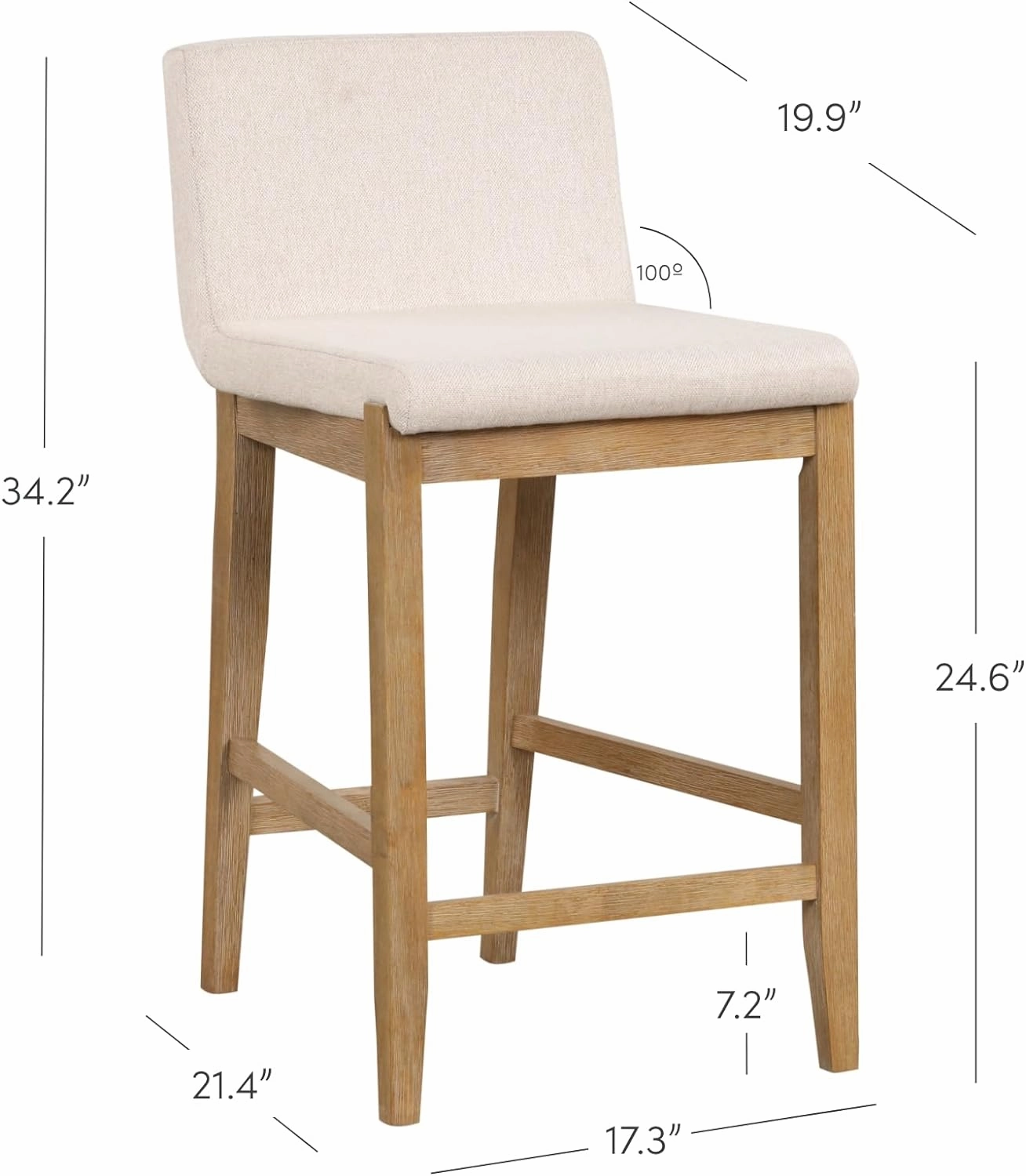 Nathan James Gracie Modern Counter Height Bar Stool with Back, Counter Stool Upholstered Chair with Natural Flax White Fabric and Brushed Light Brown Wooden Legs, Natural Flax/Brown