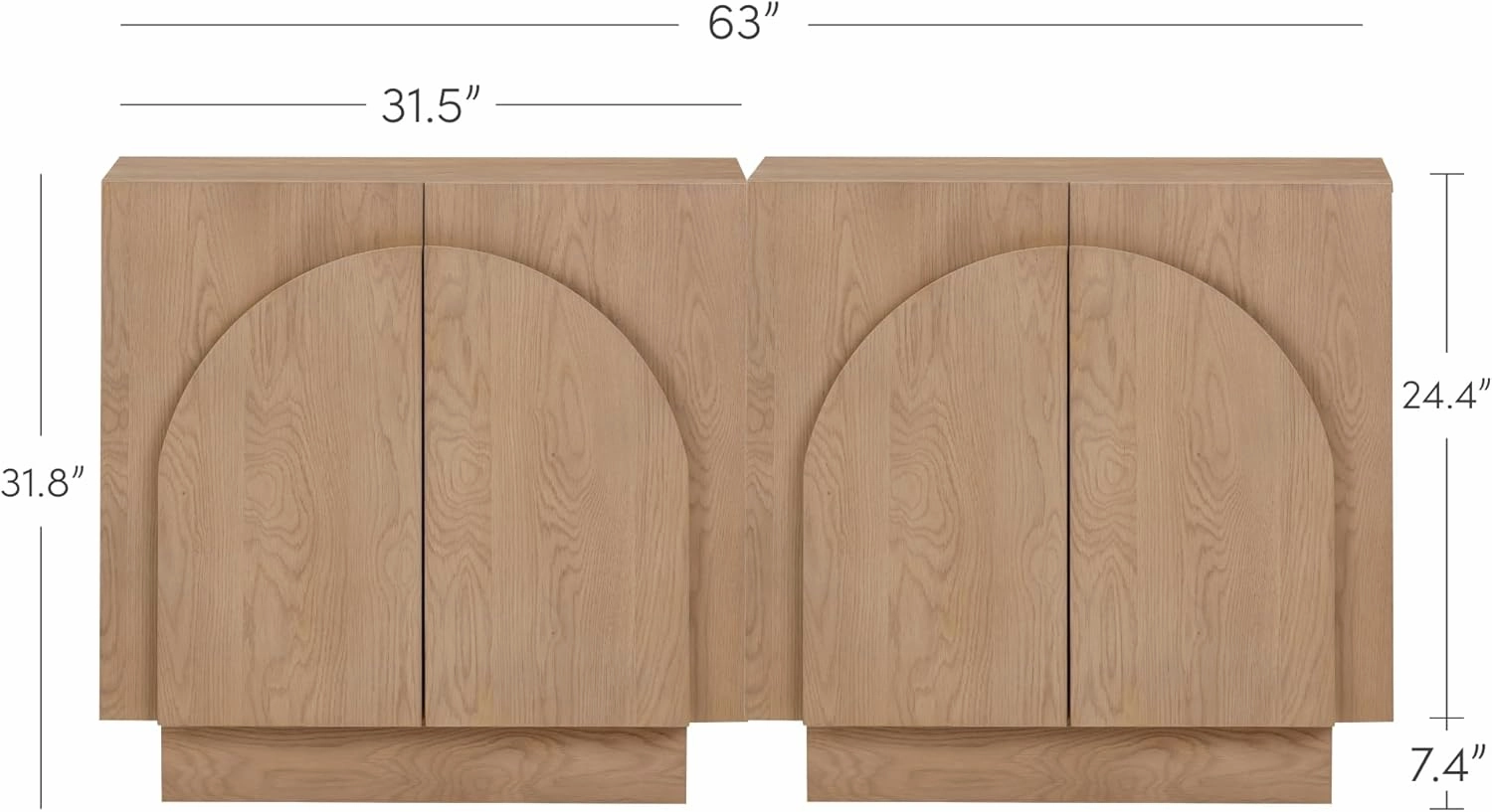 Nathan James Iris Mid-Century Modern Credenza, Brown TV Stand, Living Room Wood Storage Cabinet with Arched Cabinet Doors, Raw Oak, Set of 2