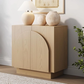 Nathan James Iris Mid-Century Modern Credenza, Light Brown Sideboard Buffet, Living Room Wood Storage Cabinet with Arched Cabinet Doors, White Oak