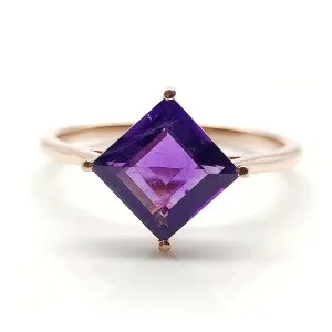 Natural Amethyst Ring February Birthstone 925 Sterling Silver Ring Anniversary Gift Natural Gemstone Ring Engagement Ring Square Ring By Forever Gems & Jewels (Rose Gold Vermeli, 13.5 US)