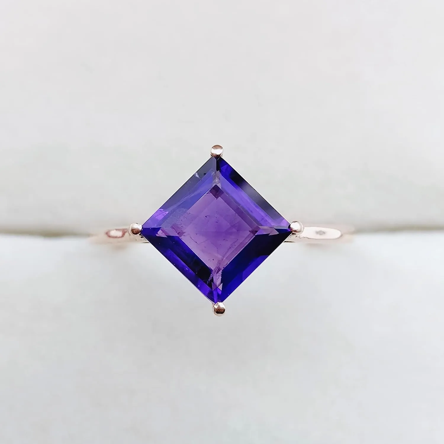 Natural Amethyst Ring February Birthstone 925 Sterling Silver Ring Anniversary Gift Natural Gemstone Ring Engagement Ring Square Ring By Forever Gems & Jewels (Rose Gold Vermeli, 13.5 US)