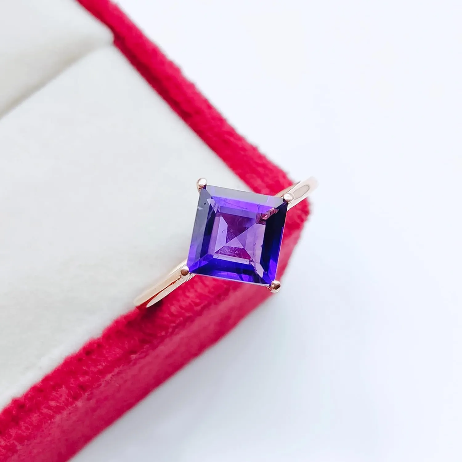 Natural Amethyst Ring February Birthstone 925 Sterling Silver Ring Anniversary Gift Natural Gemstone Ring Engagement Ring Square Ring By Forever Gems & Jewels (Rose Gold Vermeli, 13.5 US)