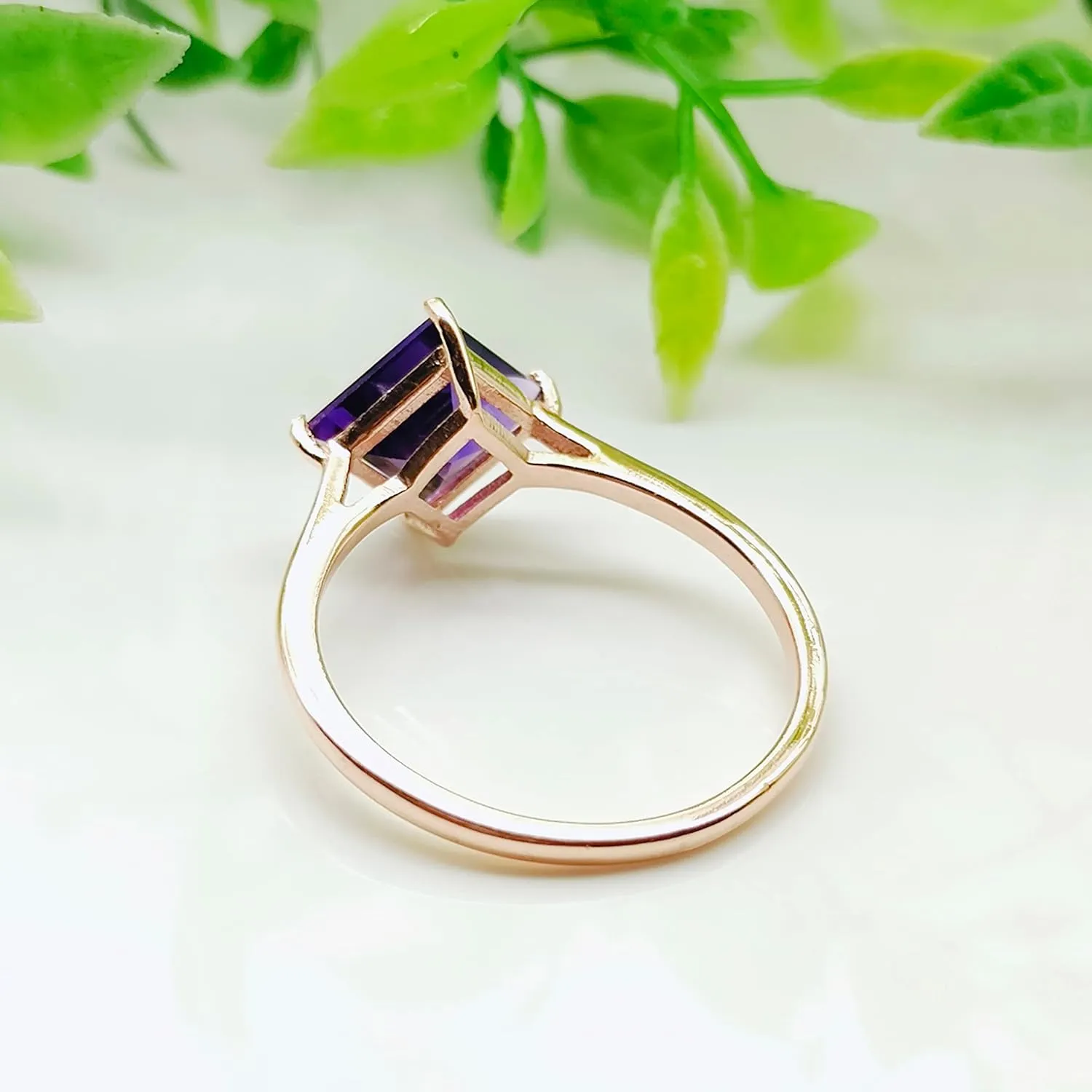 Natural Amethyst Ring February Birthstone 925 Sterling Silver Ring Anniversary Gift Natural Gemstone Ring Engagement Ring Square Ring By Forever Gems & Jewels (Rose Gold Vermeli, 13.5 US)