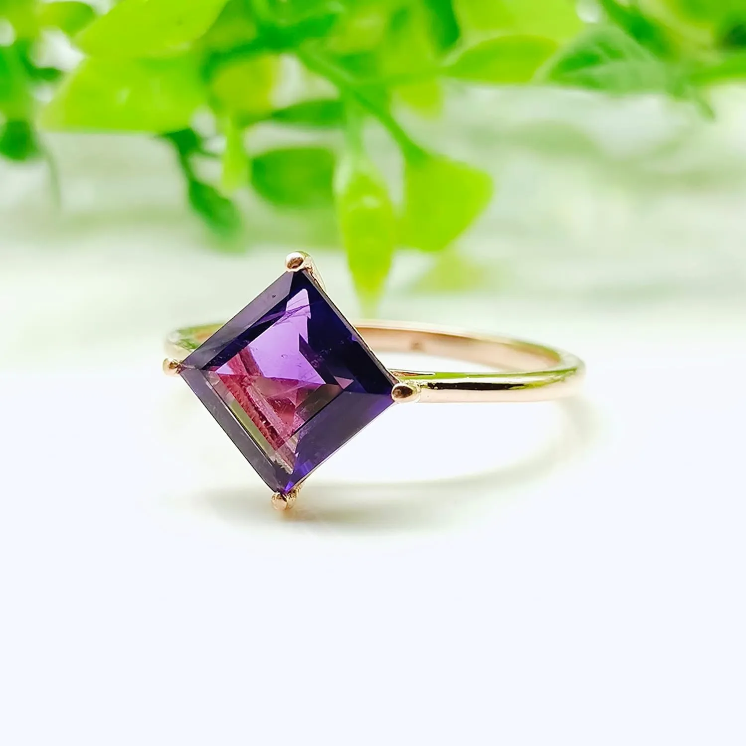 Natural Amethyst Ring February Birthstone 925 Sterling Silver Ring Anniversary Gift Natural Gemstone Ring Engagement Ring Square Ring By Forever Gems & Jewels (Rose Gold Vermeli, 13.5 US)
