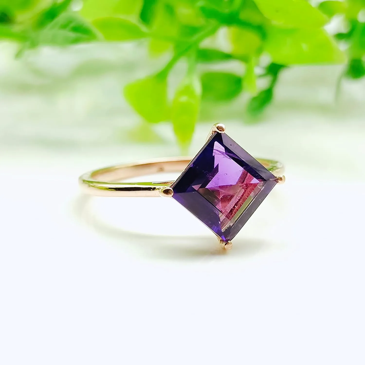 Natural Amethyst Ring February Birthstone 925 Sterling Silver Ring Anniversary Gift Natural Gemstone Ring Engagement Ring Square Ring By Forever Gems & Jewels (Rose Gold Vermeli, 13.5 US)