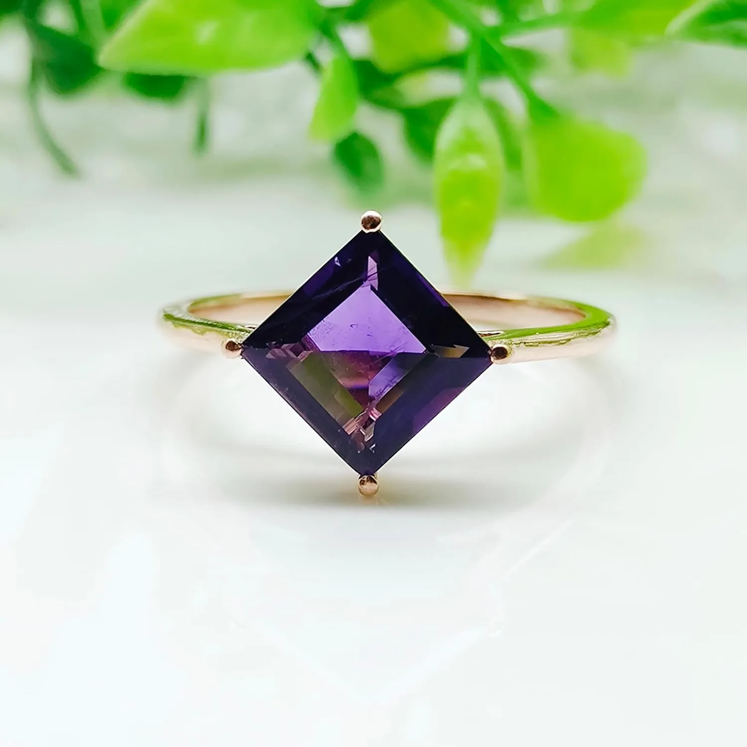 Natural Amethyst Ring February Birthstone 925 Sterling Silver Ring Anniversary Gift Natural Gemstone Ring Engagement Ring Square Ring By Forever Gems & Jewels (Rose Gold Vermeli, 13.5 US)