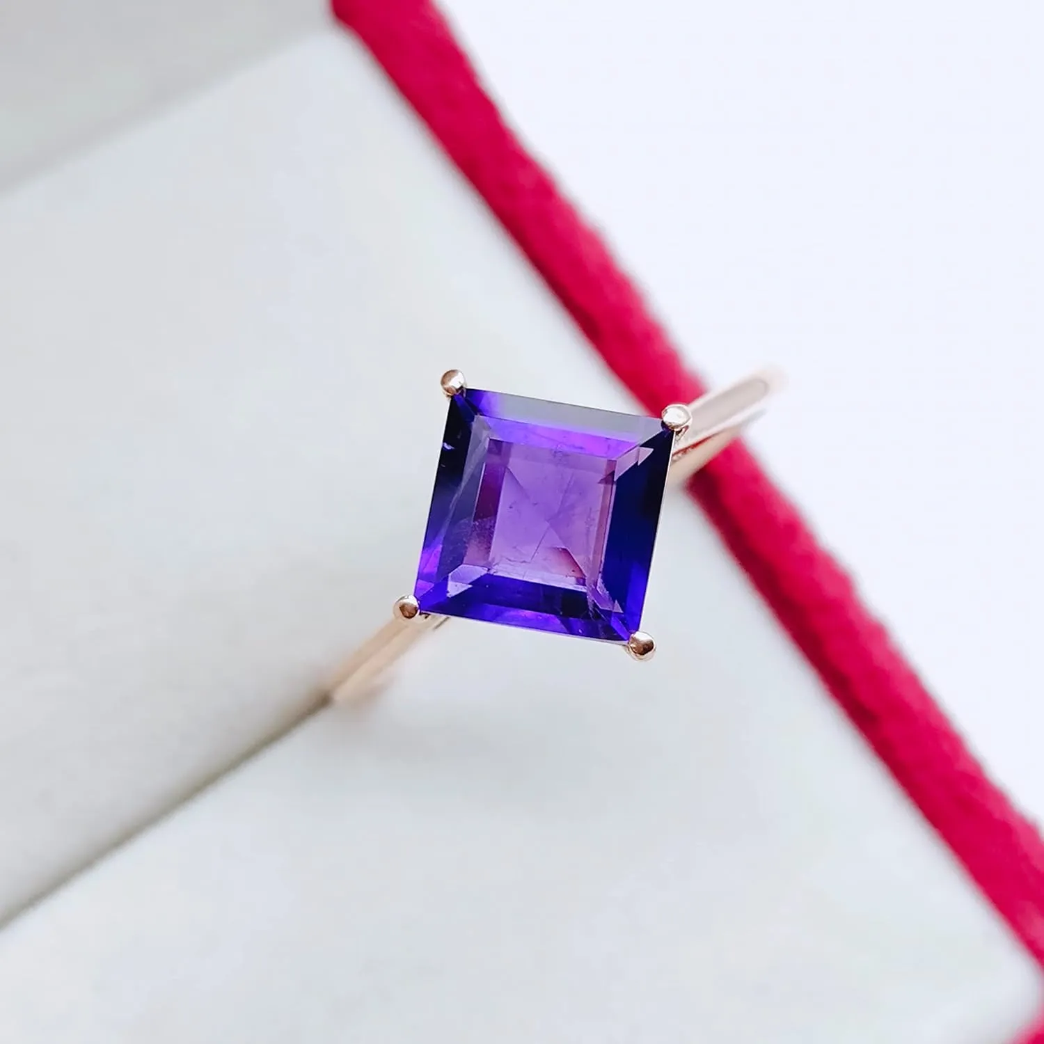 Natural Amethyst Ring February Birthstone 925 Sterling Silver Ring Anniversary Gift Natural Gemstone Ring Engagement Ring Square Ring By Forever Gems & Jewels (Rose Gold Vermeli, 13.5 US)