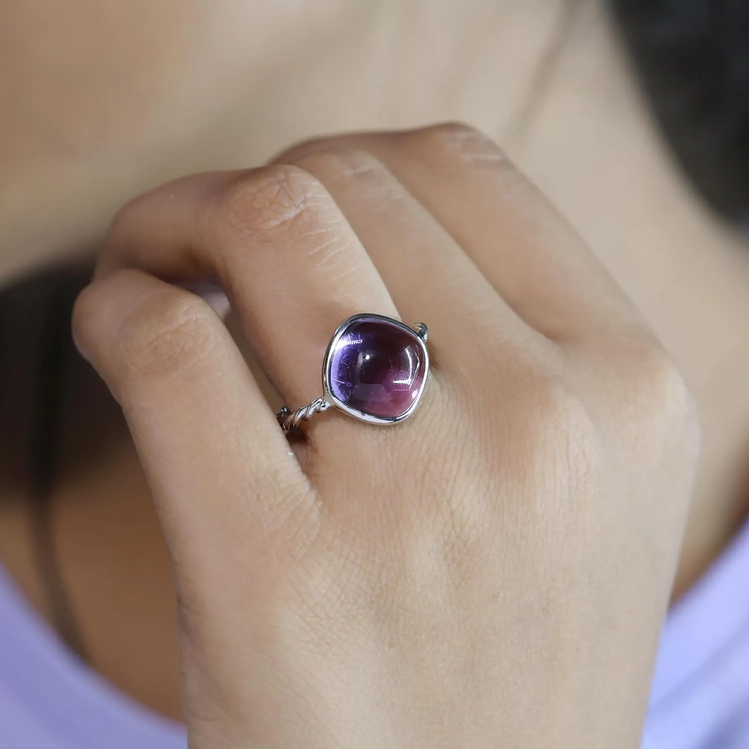 Natural Amethyst Ring for Women Purple Gemstone Twisted Cable Wire Ring Amethyst Jewelry Gift for Women